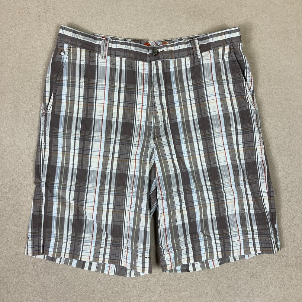 Tommy Bahama Shorts Mens 35 Brown Plaid Cotton Silk Blend Flat Front Casual